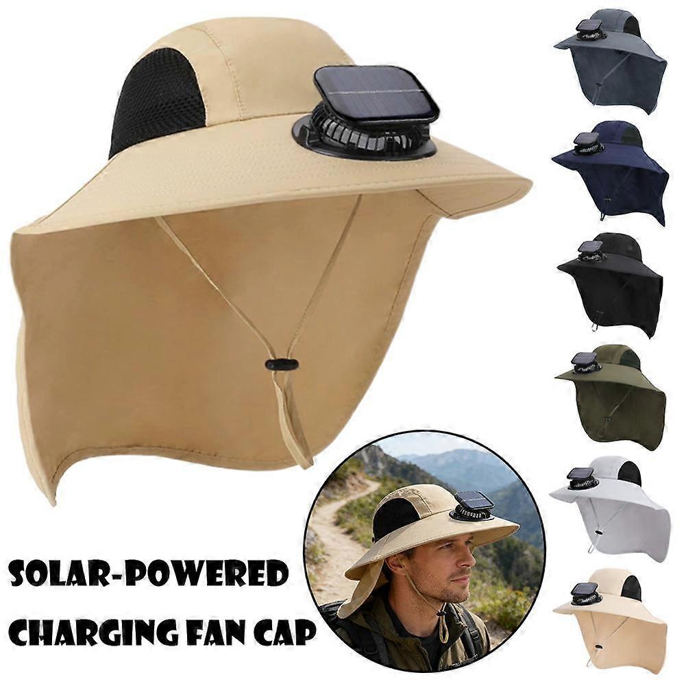 Solar Charging Fan Hat Wide Brim Breathable Mesh Fishing Outdoor
