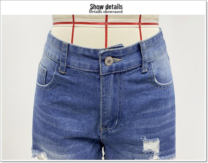 Pantaloncini di Jeans Estivi Donna 2025 Stile Europeo e Americano Vita Alta Strappati