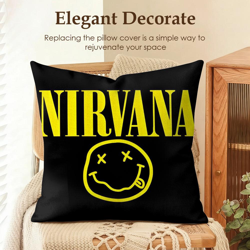 Band NNirvana Cushion Cover Natural Linen Organic Fabric DoubleSided Printing Sofa Home Decor Gift Pillow Case