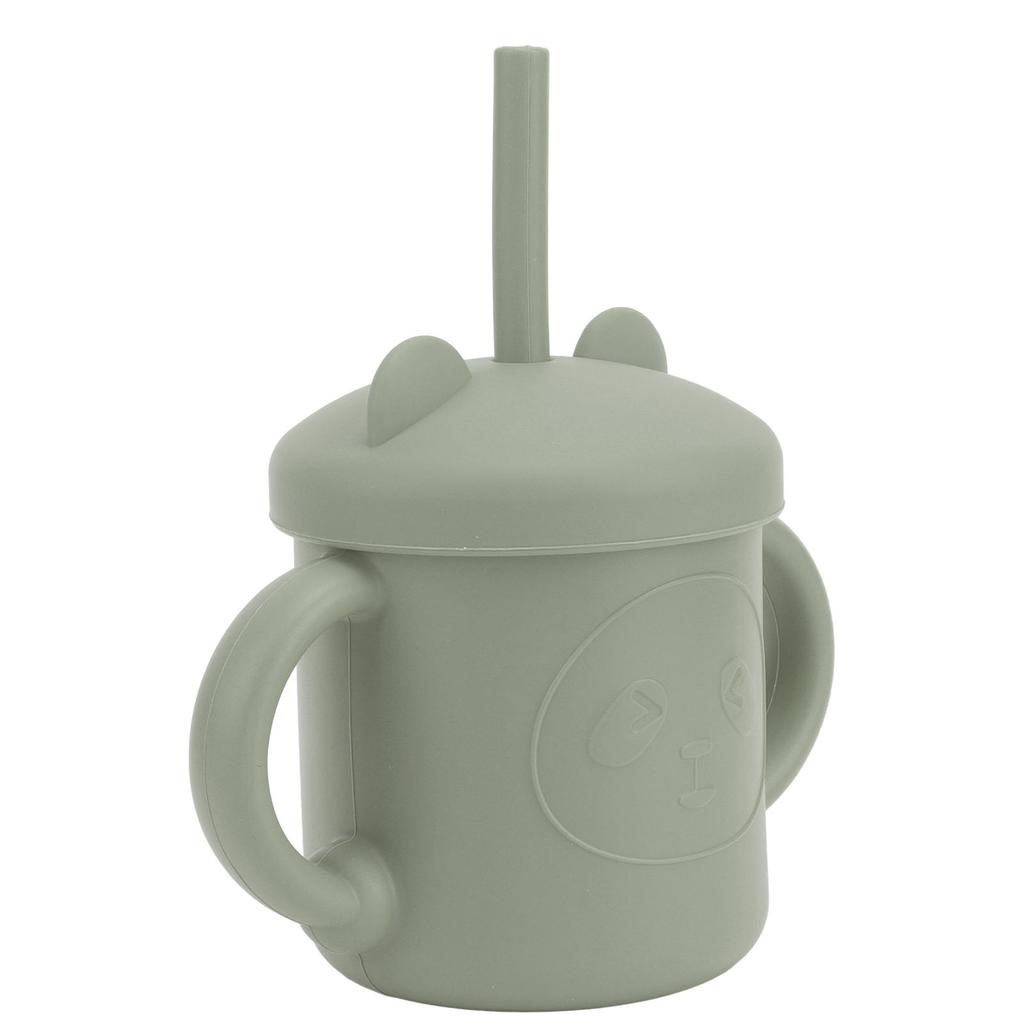 1 Pcs Silicone Sippy Cup Panda Pattern Baby Learning Training Cup Drop Resistant Silicone Sippy Cup with Handles Spout