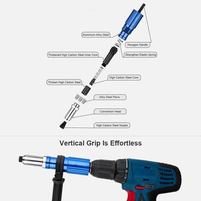 Rivet Gun Adapter for Electric Drill Cordless Riveting Tool with Wrench Detachable Handle 3 32   1 8   5 32   3 16