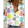 Autumn Women Clothing Cute Animal Prints Shirt Tops Cartoon Cat Pattern Personalized Street Long Sleeve Fashion Women's Blouses