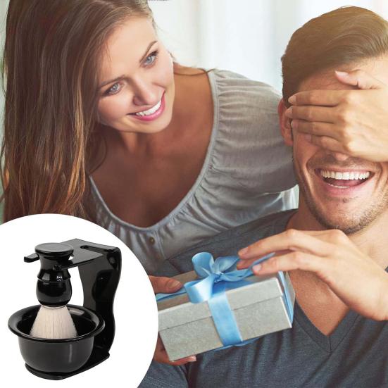 Yousheng 3-In-1 Beard Grooming Kit with Shaving Brush Soap Bowl Stand Ergonomic Design Beard Care Set Shaving Tools for Facial Care And Travel Use