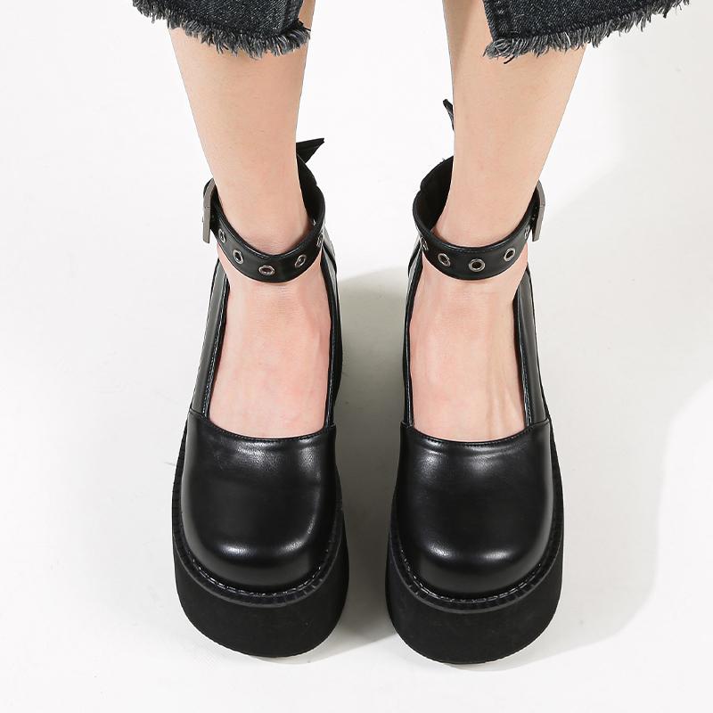 Fashion Classic Female Loafers Shoes New Autumn Thick Heels Patent Leather Buckle Pumps Retro Girls Platform High-Heeled Shoes for Women