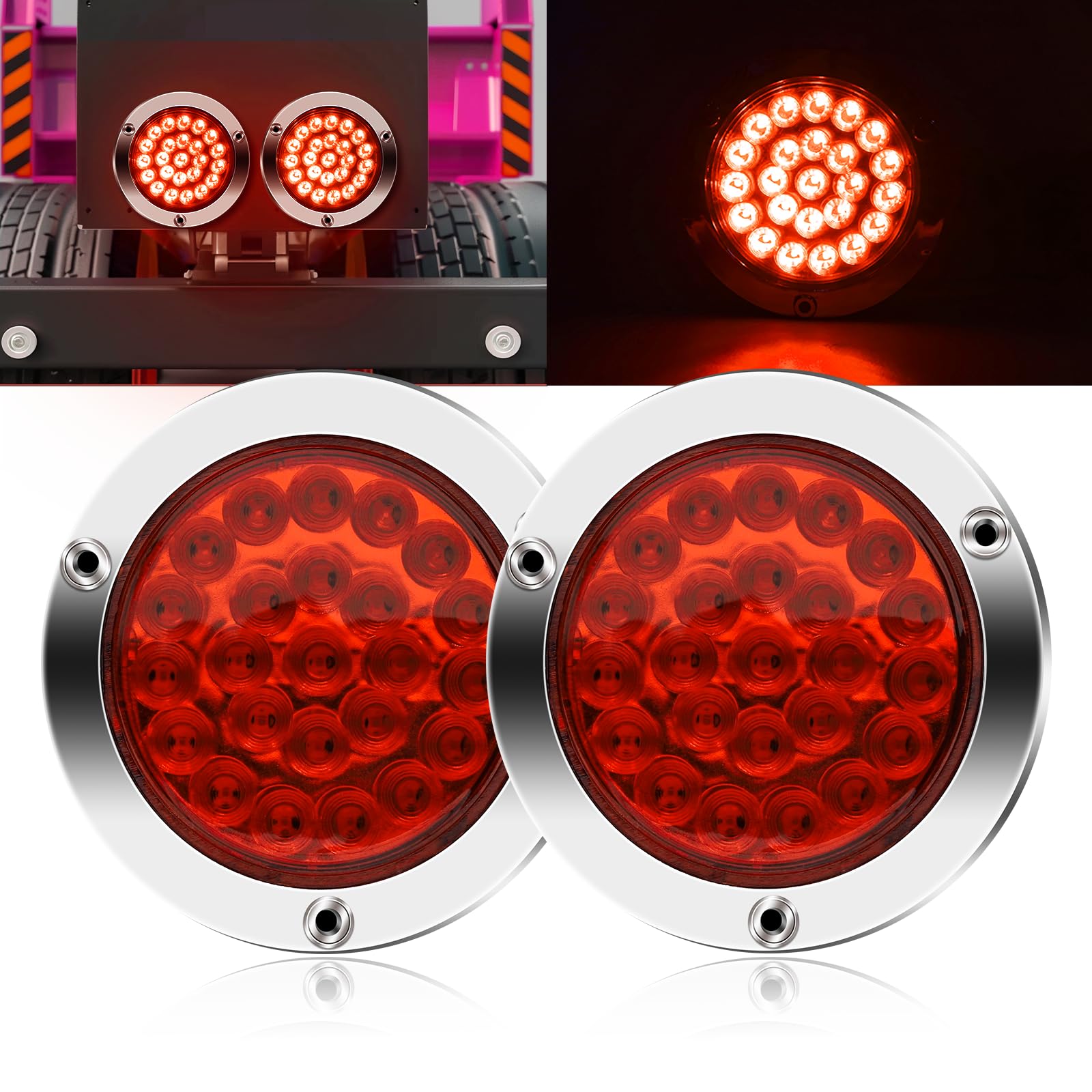 

Ygmylandbb Светодиодный задний фонарь для грузовика, прицепа, 24 В, универсальный, 24 светодиода, круглый, задние фонари для и комплект из 2 ламп, фонари, стоп-сигнал, грузовики, прицепы, лодки, красный,