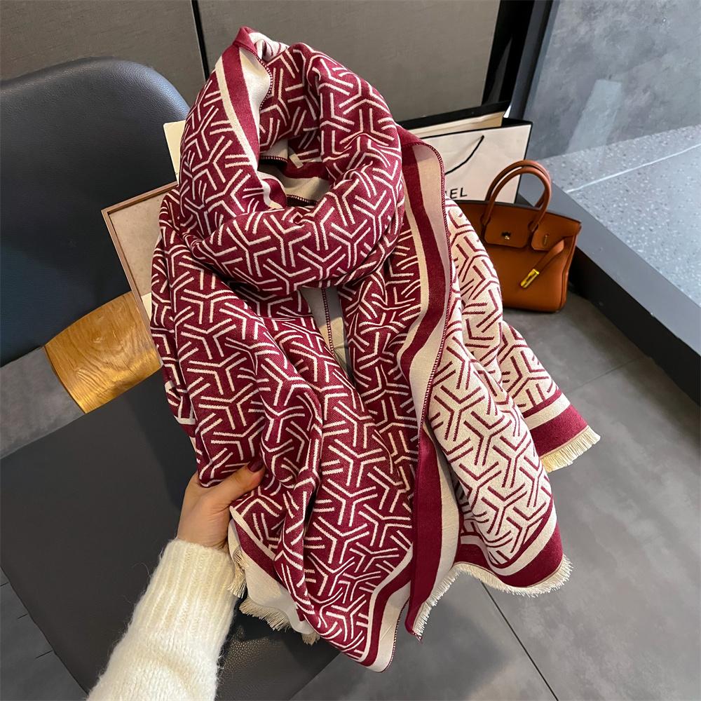 Luxury Cashmere Stripe Scarf Winter Women Pashmina Shawls Warm Blanket Wraps Female Foulard Bandana Brand Thick Scarves Hijab