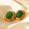 French Retro Court Style Inlaid Natural Stone Stud Earrings, Elegant Women's Earrings, 18K Gold Plated Titanium Steel Jewelry