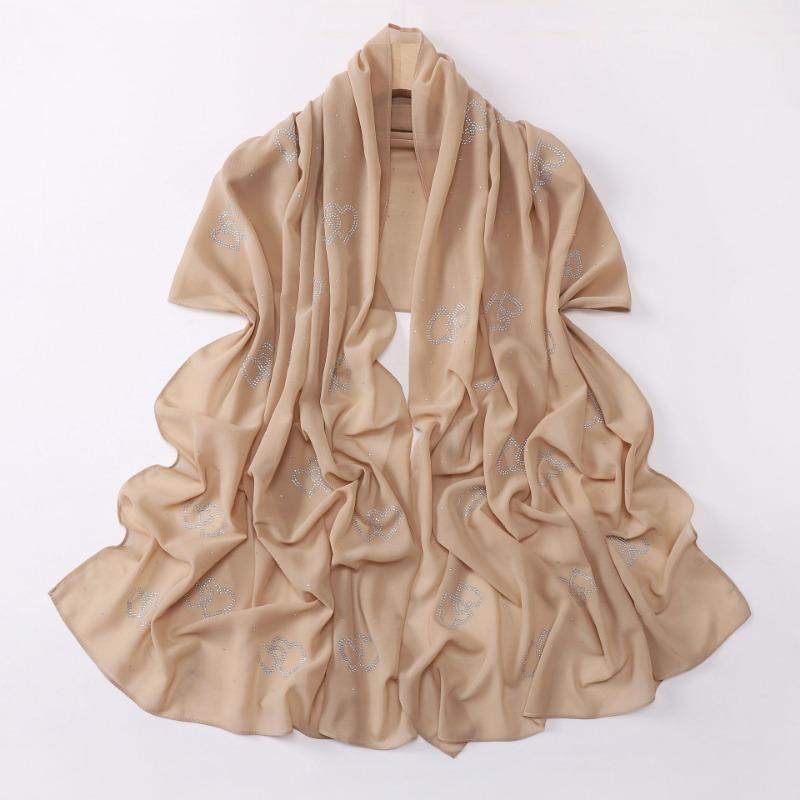 Chiffon Long Scarf Double Heart Rhinestone Ethnic Headscarf For Women