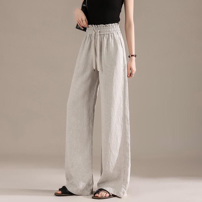 RAIN.CUN Women's Old Money Style Linen Wide-Leg Casual Pants