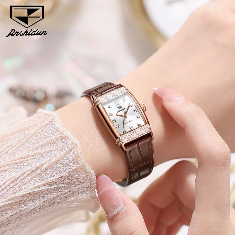 Hodinky značky JINSHIDUN Lehké Luxusní Jednoduché Diamantové vsazené Vodotěsné Luminous Quartz Hodinky Dámské hodinky Dámské hodinky