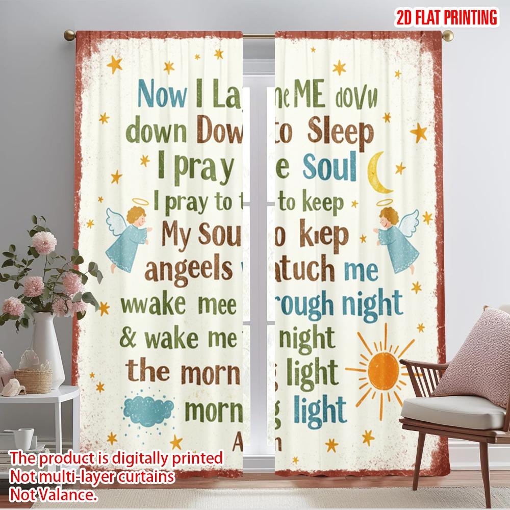 

2pcs 2D flat printing Scene Curtains Now I Lay Me Down Sleep 100% Polyester Fabric Without Electricity 0 Use for Holiday Parties 52.50×116.00 CM 2pcs