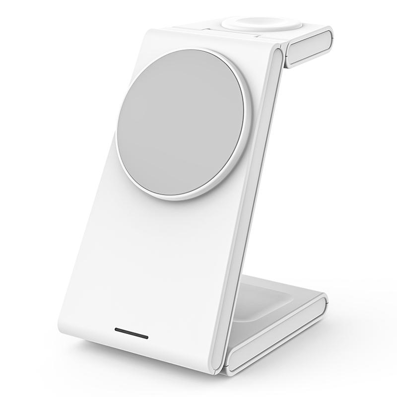 

M10 3-in-1 Magnetic Wireless Charger for iPhone 12/13/14/15 Series Compatible with MagSafe 15W Folding Charging Station White/Grey