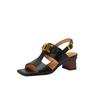 Fashion New Summer Sandals Split Leather Sandals for Women Fashion Metal Decoration Square Toe Sandals Ladies High Heels Casual Shoes