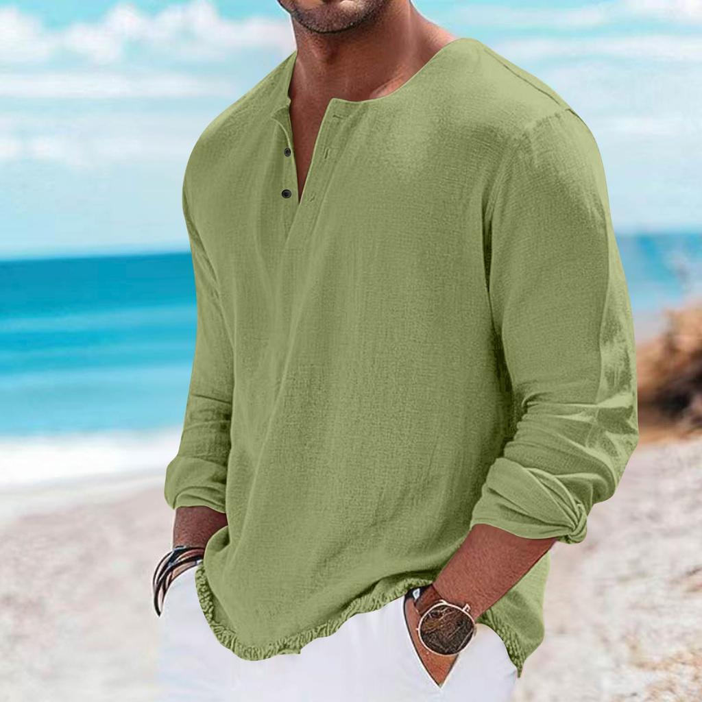Mens Casual Long Sleeve Henley Shirt Four Button Front Lightweight Pullover Slim Fit Crew Neck Top