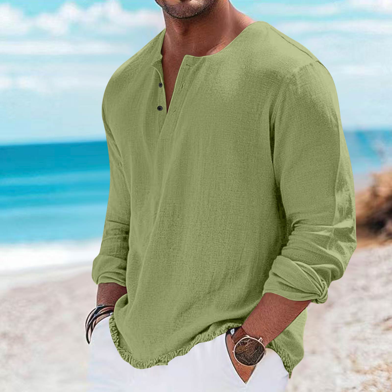 Mens Casual Long Sleeve Henley Shirt Four Button Front Lightweight Pullover Slim Fit Crew Neck Top XXL