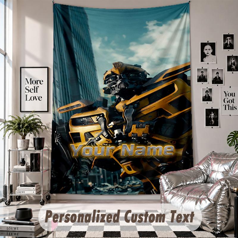 Wall Hanging Tapestry With Custom Name & Text, Transformers Decorative Tapestry For Bedroom