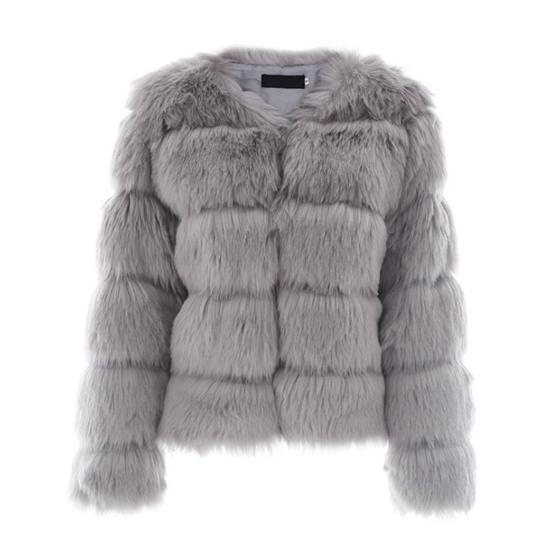 Women Winter Coat Faux Fur Thermal Sleeves Open Long Stitch Solid Color