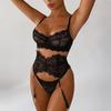 Sexy Women Lace Bra Panties Elastic Underwear Sets Transparent Underwear G-string Garter Belt Thong Lingerie Nightwear Outfit