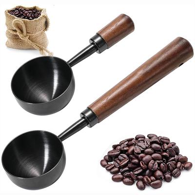 2Pcs Vintage Coffee Scoop, Stainless Steel Coffee Measuring Spoon With Walnut Wood Handle, Spoon for Dry and Liquid Ingredients