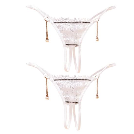 2ks dámské erotické tanga s nízkým pasem krajka s umělými perlami Dekor Otevřená tanga G-string