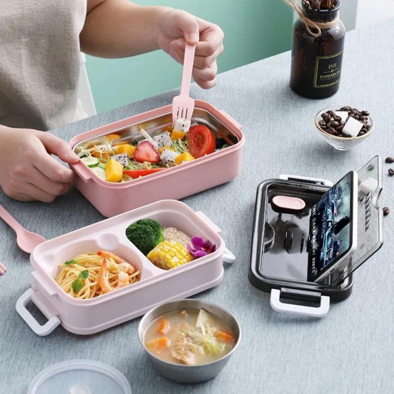 Lunchbox, Bento-Box für Studenten, Büroangestellte, doppellagiger Mikrowellen-Heiz-Lunchbehälter, Lebensmittelaufbewahrungsbehälter