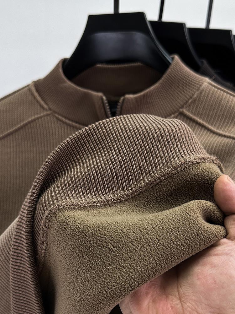 Brand Men's Fleece-Lined Half-Zip Collar Sweatshirt: Autumn & Winter Casual Trendy Warm Pullover Sweater.