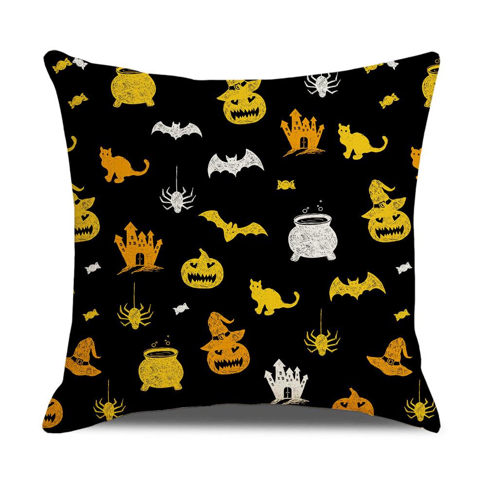 Pumpkin Head Linen Halloween Pillowcase Black Moon Cartoon Printed Sofa Cushion Pillowcase