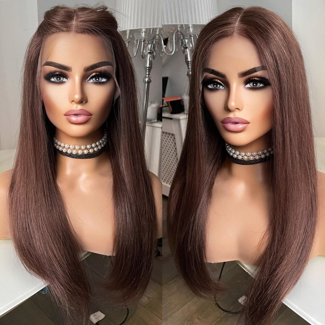 

AIMEYA Long Silky Straight Wigs for Women Copper Red Synthetic Lace Front Wig Daily Use Brown Wig Heat Resistant Fiber (as the picture,18inches&Lace Front Wigs)