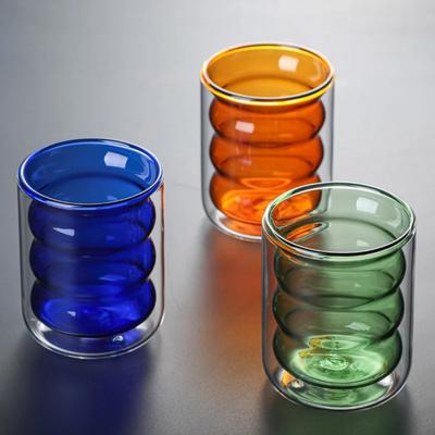 Double Wall Glass Cup Colored Spiral Milk Creative Drinkware Home Coffee Office Juice Coffee Teacup Drinking Water Shot Mugs