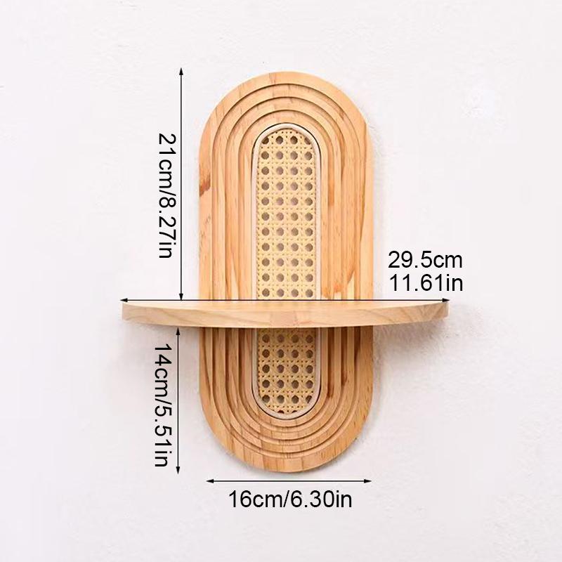1PC Solid Sturdy Shelf Natural Wood Bohemian Wall Minimalist Rattan Weave Space-Saving Mounted Multi-Purpose