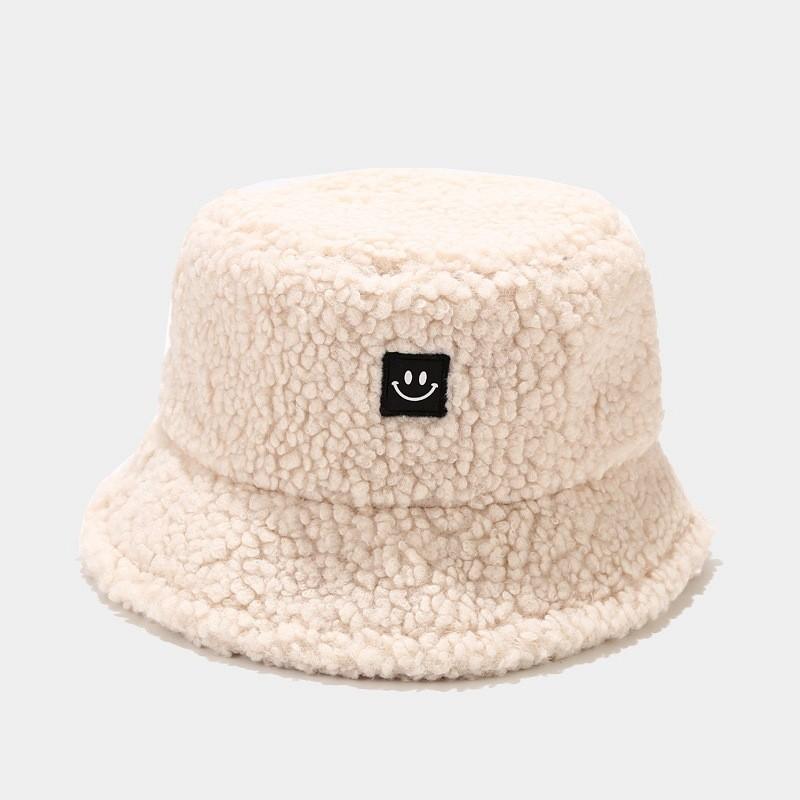 Autumn Winter Teddy Plush Smile Face Cap For Men Women Warm Windproof Sunshade Fashion BlackWhite