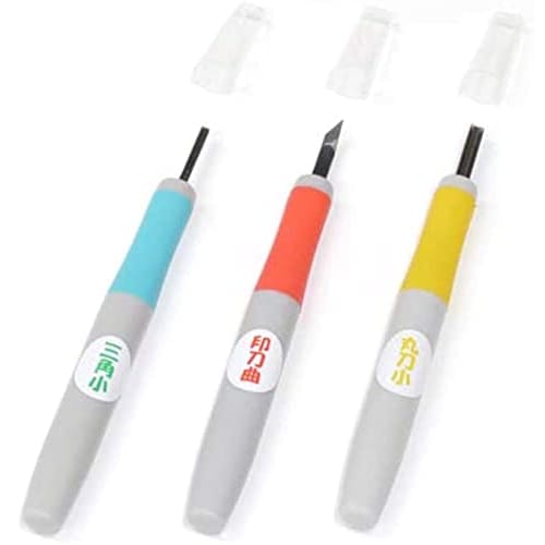 Michi Hamono Rubber Carving Knife, Set of 3, Small, with Cap