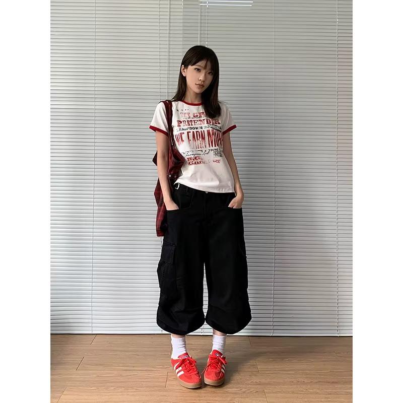 FlowStreet American Vintage Y2k 2000s Cargo Pants Women Harajuku Oversized Baggy Summer Shorts Trousers Streetwear Khaki Jean Capris