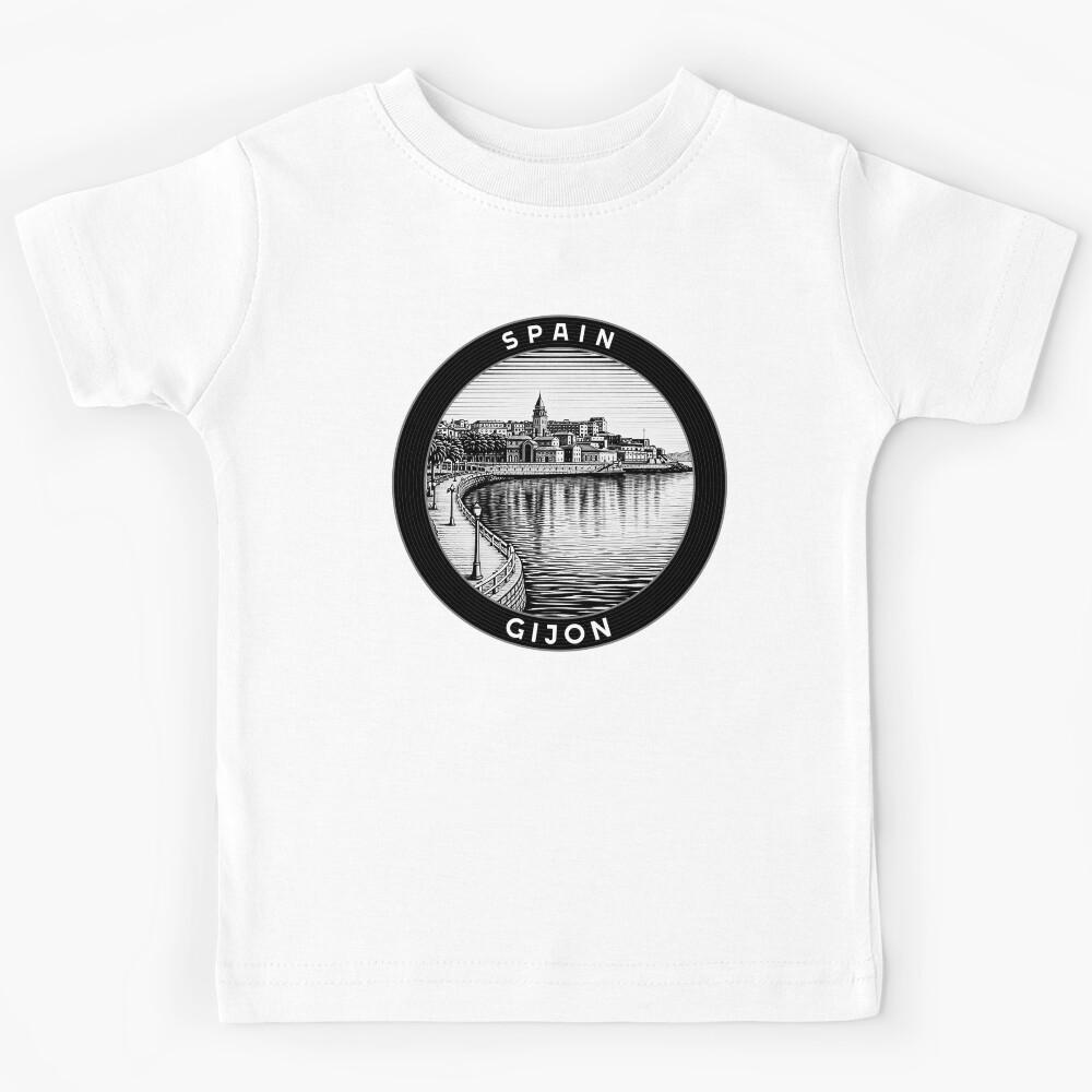 Gijon Spain Linocut Style  Kids T-Shirt 130