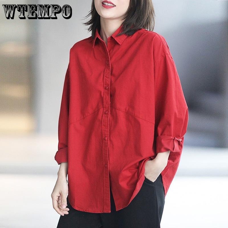 Solid Color Cotton and Linen Shirt Top for Women Autumn Loose Linen Shirt Medium To Long Length Shirt