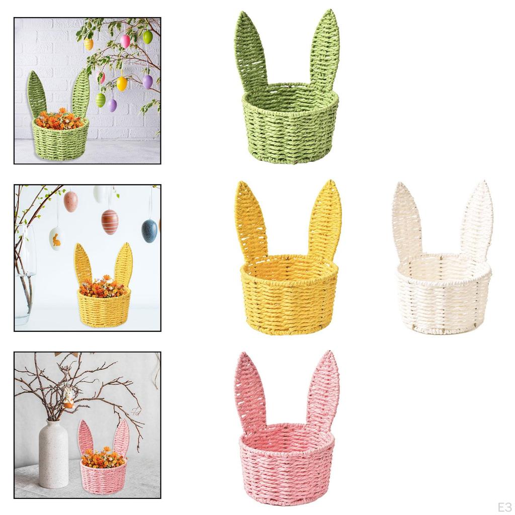Easter Bunny Ear Woven Basket Organizer, Sturdy Decorative Paper Rope Design, Creative, Portable,
