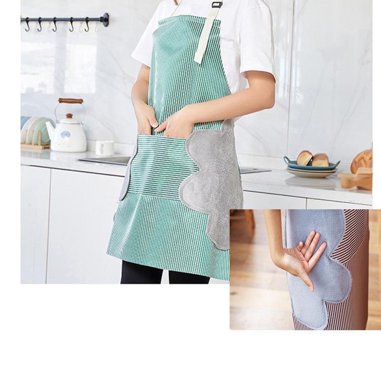 Striped Waterproof Oil-proof Kitchen Apron with Wipe-Hand Feature, Dirt-Resistant and Lightweight for Summer