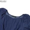 ZANZEA Womens Casual Round Neck Puff Sleeve Solid Color Loose Blouse