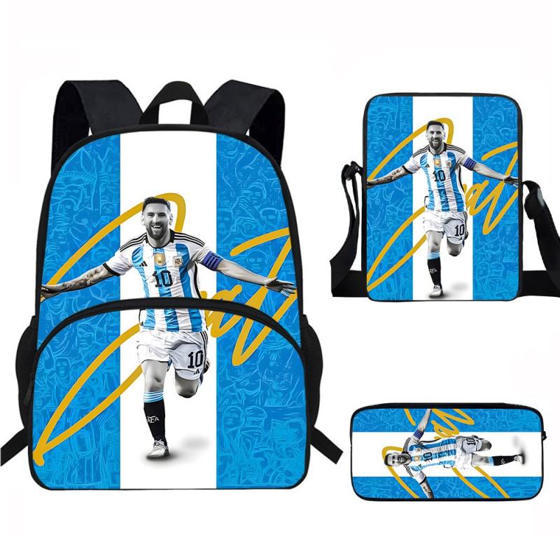 Set Zaino Scolastico per Bambini a Tema Messi con Borsa a Tracolla Astuccio per Studenti Elementari