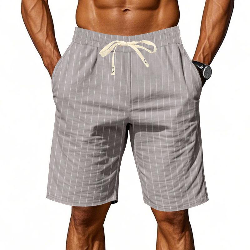 

Men s Loose-Fit Linen Beach Shorts - Breathable Striped Jacquard Drawstring Cropped Casual Shorts XXXL сірий колір