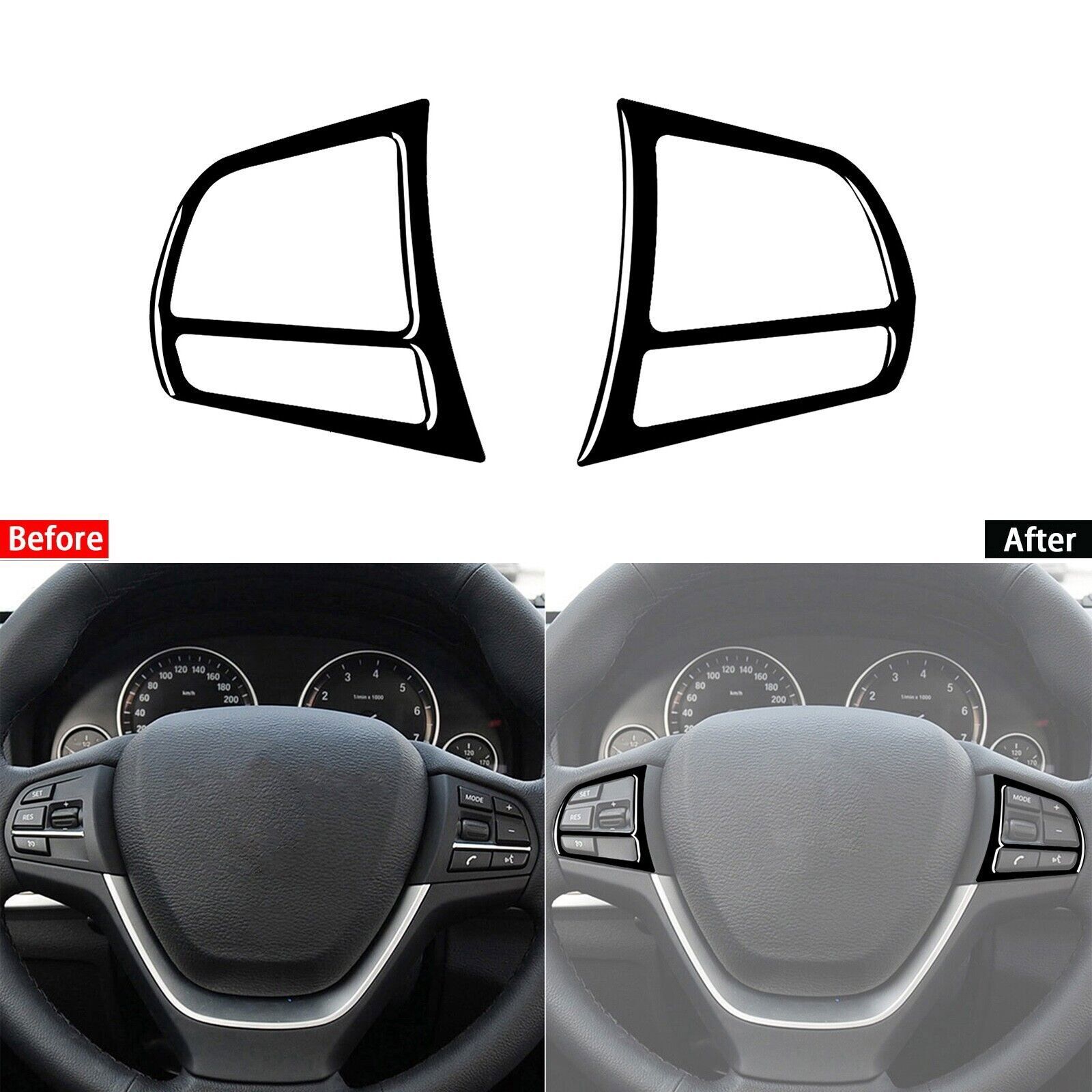 Glossy Piano Black Steering Wheel Button Cover Trim For BMW X3 X4 F25 F26 11-17