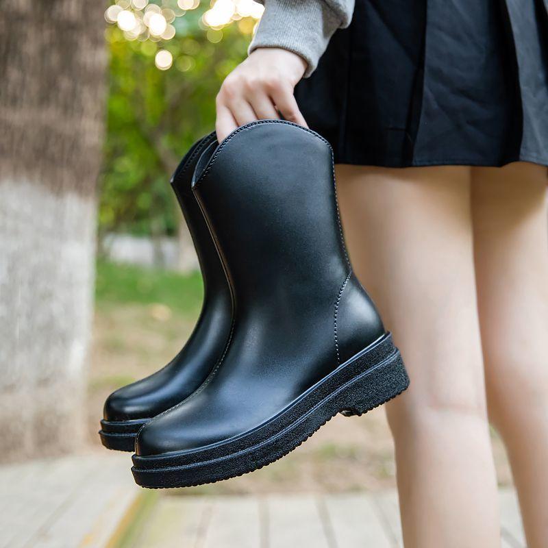 Einfarbige Damen-Halbhohe Regenstiefel Wasserdicht Rutschfest Dicke Sohle Küchenarbeitsschuhe Trendiger Stil Schuhe