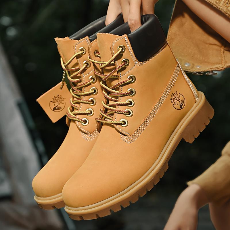 Echtleder Dicke Sohle Mode Stiefel Neue Herren und Damen Britischer Stil Gelbe Stiefel Anti-Rutsch Arbeitskleidung Schuhe Lederschuhe