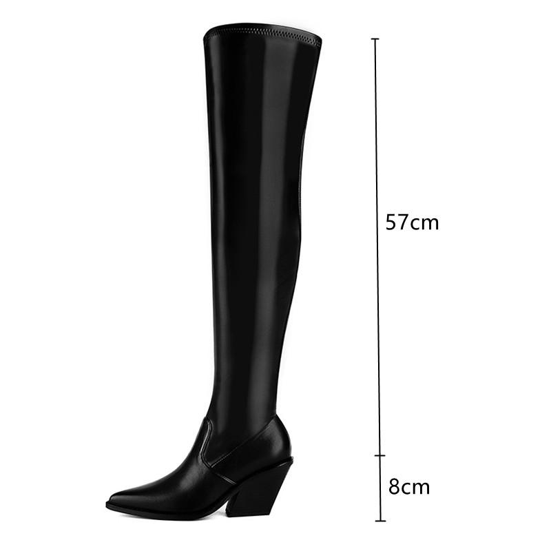 

Fashion Ins style Fashion Stretch Leather Women Thigh High Boots Autumn Winter High Heels Slim Over The Knee Boots Shoes Botas Mujer 35 чёрный