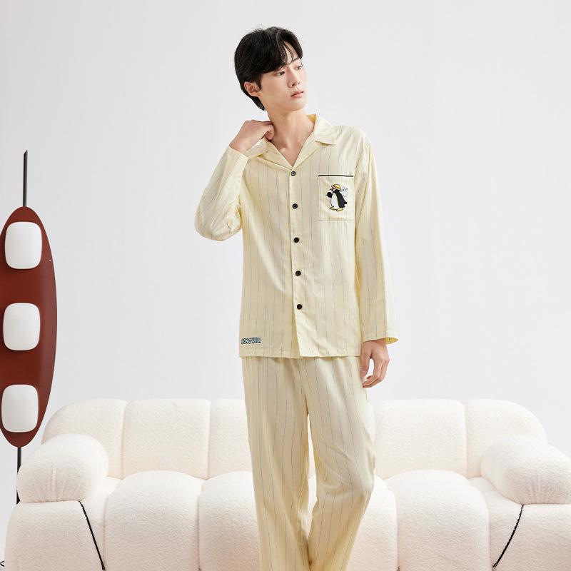 Women's Tencel Cotton Lyocell Pajama Set – Long Sleeve, Long Pants, Wearable Outdoors, Simple Homewear for Couples. Suitable for Spring & Autumn.