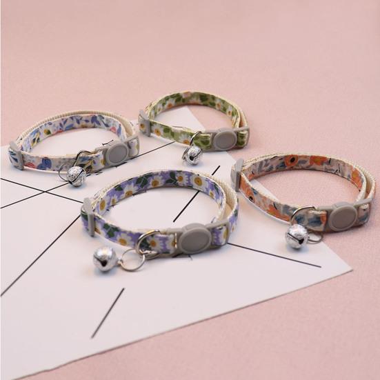 Yousheng Dog Collar Adjustable Dress Up Soft Flower Print Bell Cat Collar Dog Supplies