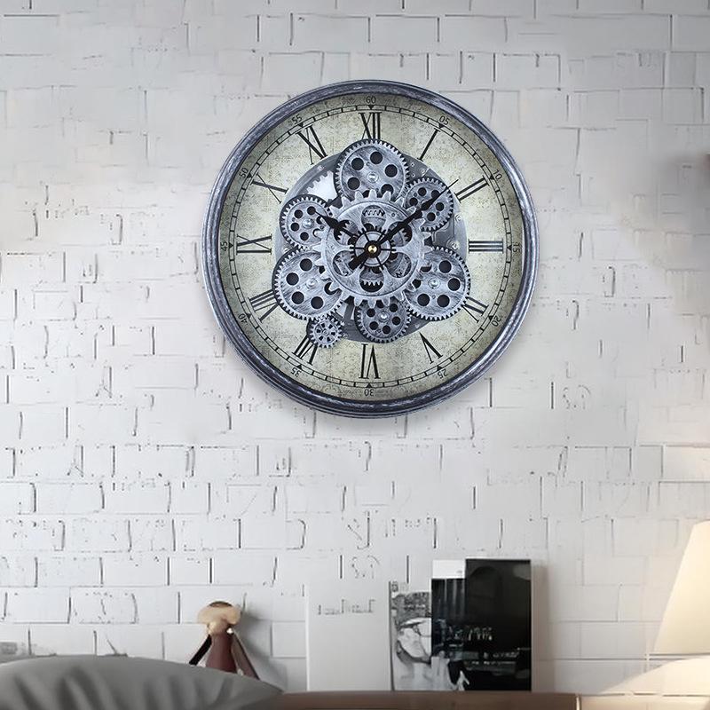 Industrielle Retro-Zahnrad-Wanduhr aus Kunststoff Kreative Stumme Wanduhr Wohnzimmer Arbeitszimmer Dekoration Mechanische Uhr