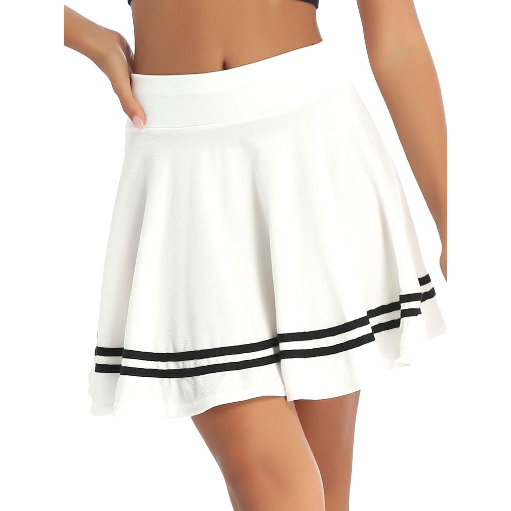 Womens Flared A Line Miniskirt High Waist Wide Elastic Band Casual Striped Hem Skirt for Girls or Ladies Daily Outfits