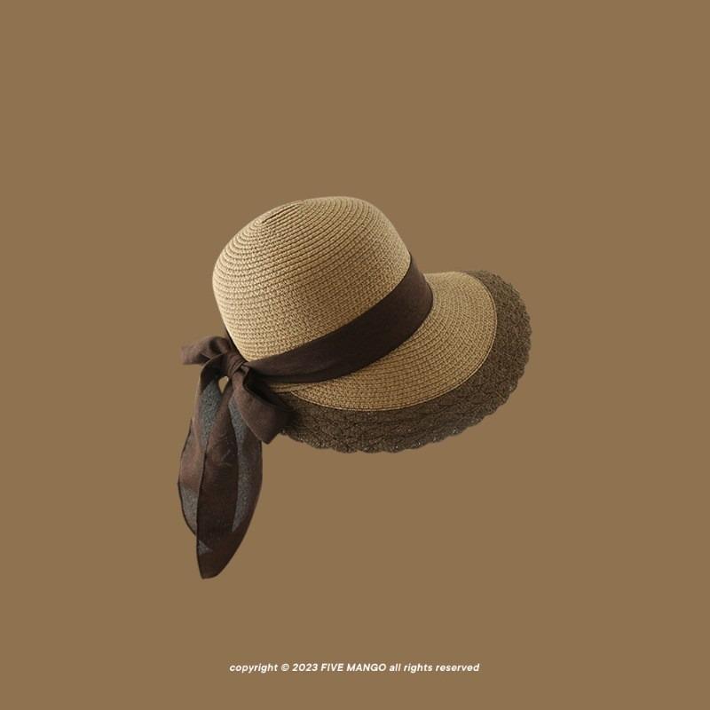 Straw Hat Women's Summer Beach Hat Sun Protection UV Protection Sun Hat Large Brim Straw Visor