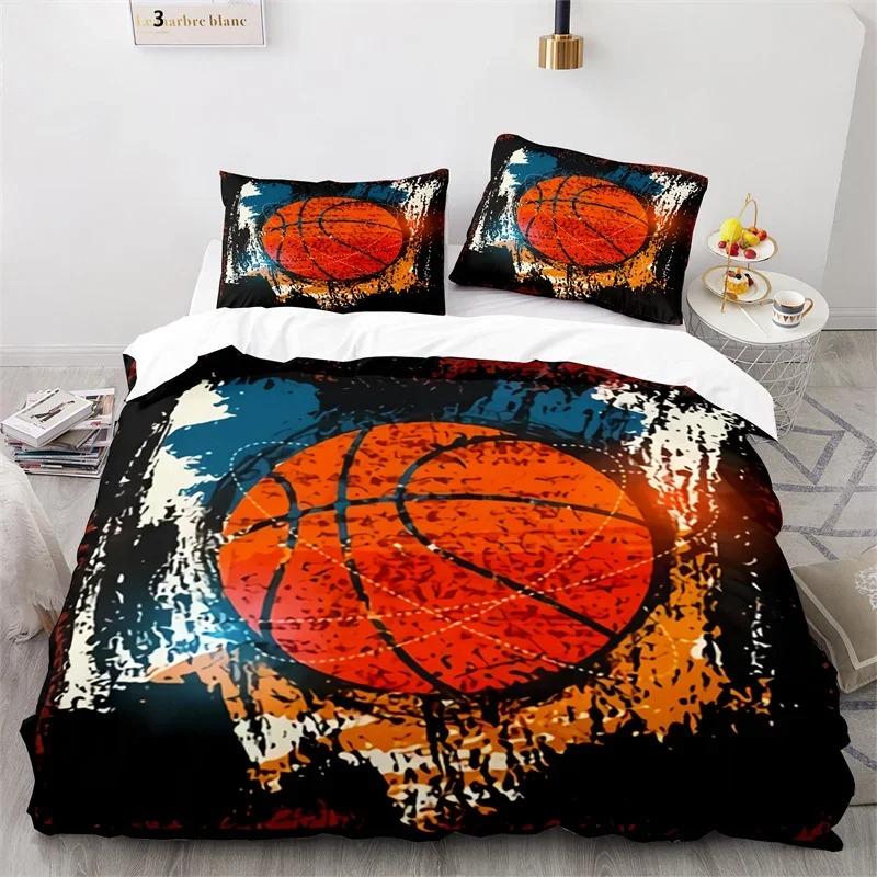 Boys Basketball Bedding Set 3D Ball Duvet Cover Full King For Teen Men Microfiber Sports Theme Game Comforter